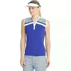 Izod Women’s Sleeveless Collared V-Neck Plaid Pieced Golf Athletic Polo Size XXL